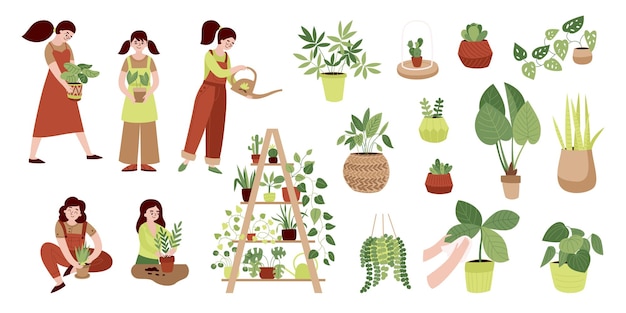 Vecteur gratuit ensemble d'icônes de couleur de plantes à la maison