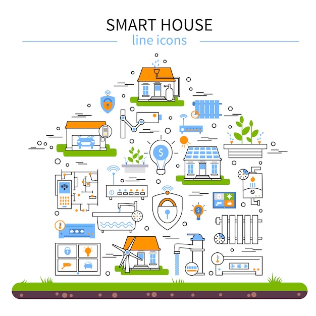 Ensemble D'icônes De Couleur Plat Maison Intelligente