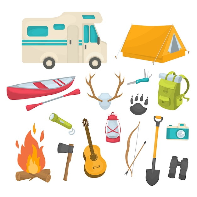 Vecteur gratuit ensemble d'icônes décoratives de camping