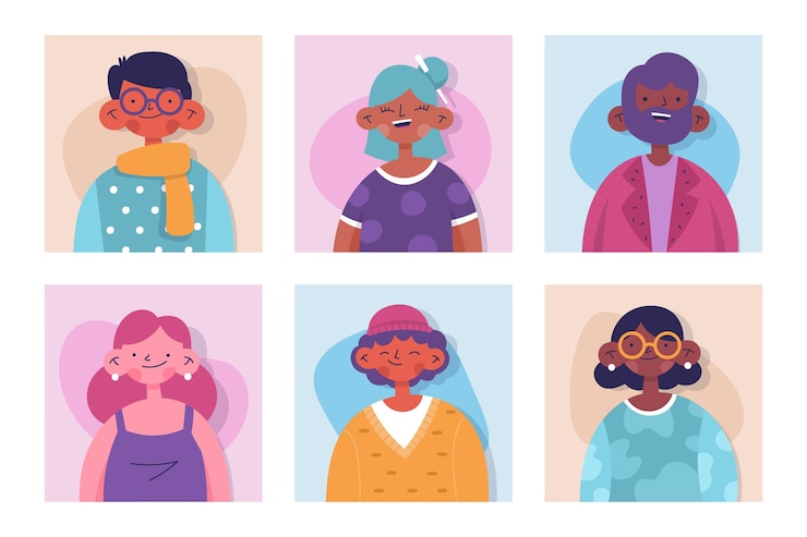 Vecteur gratuit ensemble d'icônes de différents profils dessinés à la main