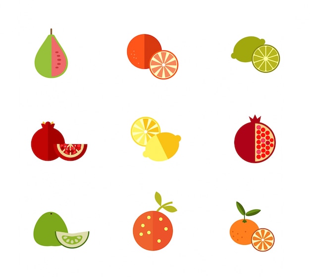 Ensemble d&#39;icônes de fruits frais