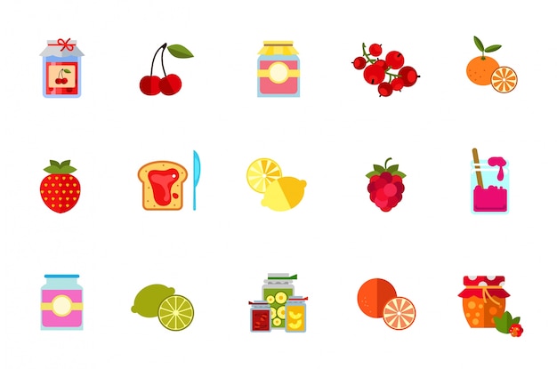 Ensemble d'icônes de fruits et fruits