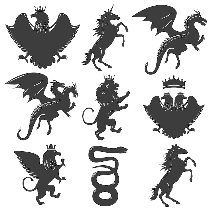 Vecteur gratuit ensemble d & # 39; icônes graphiques décoratifs animaux héraldiques