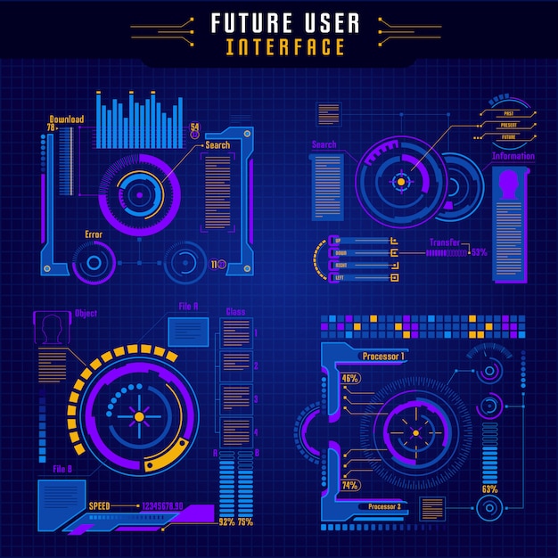 Vecteur gratuit ensemble d'icônes d'interface utilisateur futur