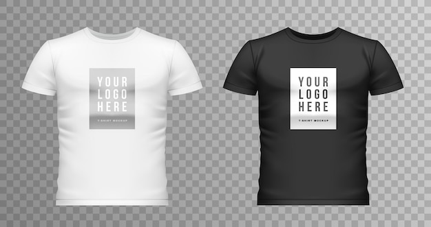 Vecteur gratuit ensemble d'icônes de maquette de t-shirt pour hommes réalistes t-shirts pour hommes blancs et noirs avec un espace pour l'illustration vectorielle du logo