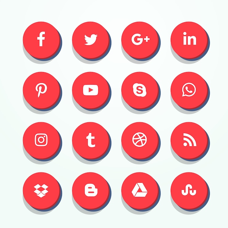 Vecteur gratuit ensemble d&#39;icônes de médias sociaux rouges 3d