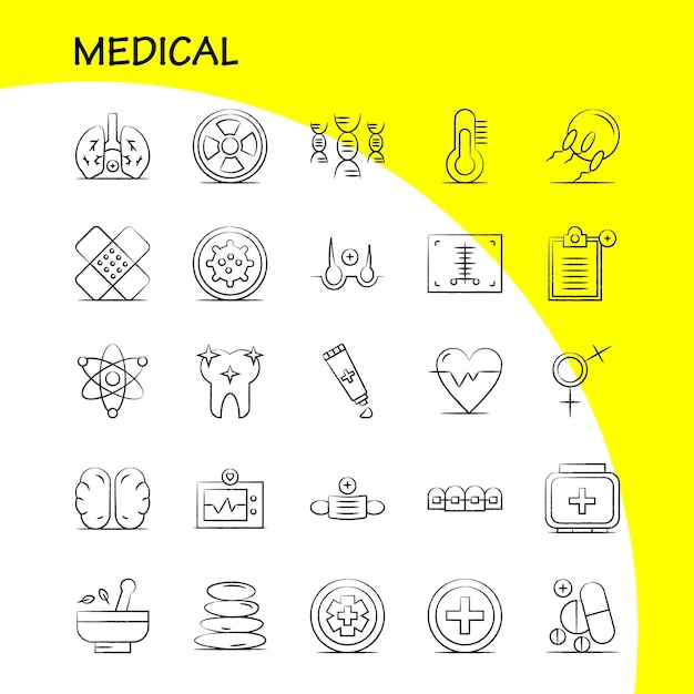 Vecteur gratuit ensemble d'icônes médicales dessinées à la main pour l'infographie