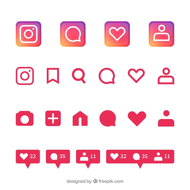 Vecteur gratuit ensemble d'icônes et de notifications instagram plat