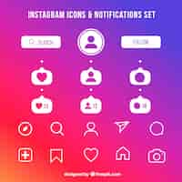 Vecteur gratuit ensemble d'icônes et de notifications instagram plat