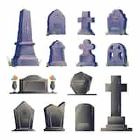 Vecteur gratuit ensemble d'icônes de pierre tombale de cimetière