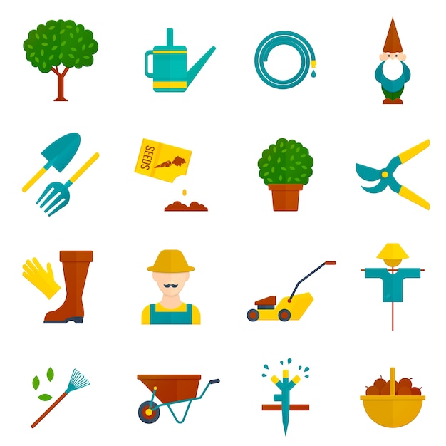 Ensemble d'icônes plat jardin potager