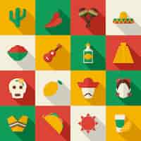 Vecteur gratuit ensemble d'icônes plat mexique