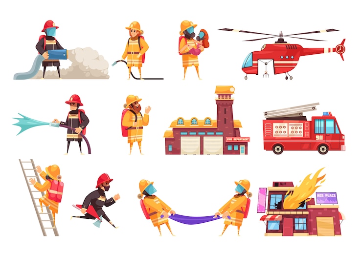 Vecteur gratuit ensemble d'icônes de pompiers