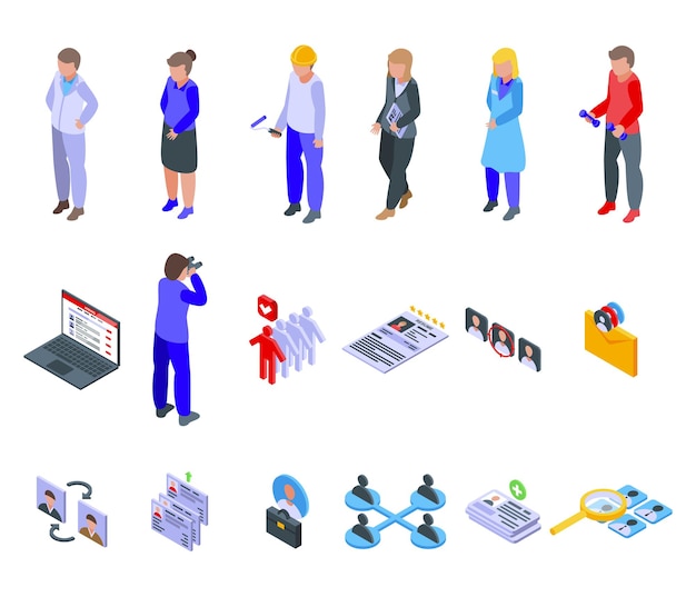 Ensemble d'icônes de ressources humaines. ensemble isométrique d'icônes vectorielles de ressources humaines pour la conception web isolé sur fond blanc