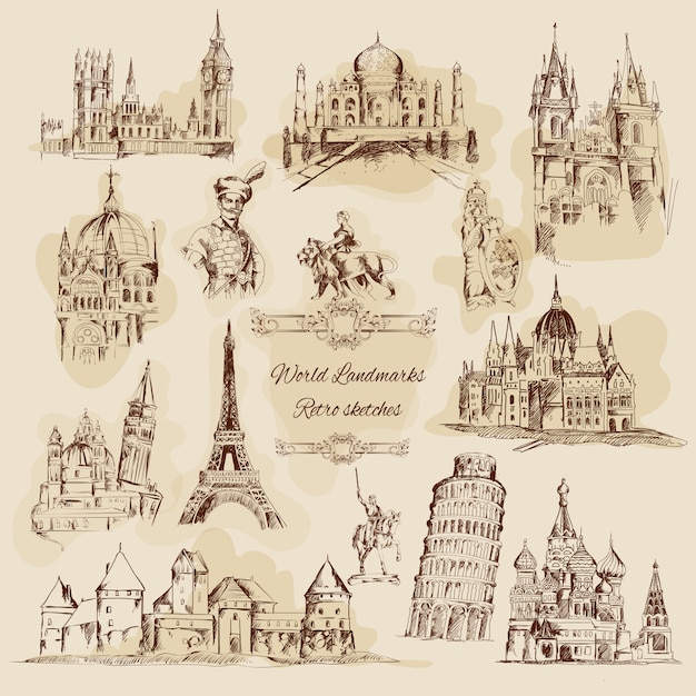 Ensemble D'icônes Vintage Sketch Vintage
