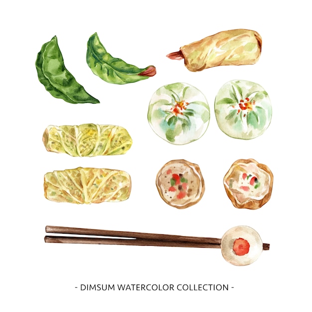 Vecteur gratuit ensemble d'illustration aquarelle dim sum à usage décoratif.