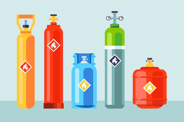 Vecteur gratuit ensemble d'illustration de bouteille de gaz design plat