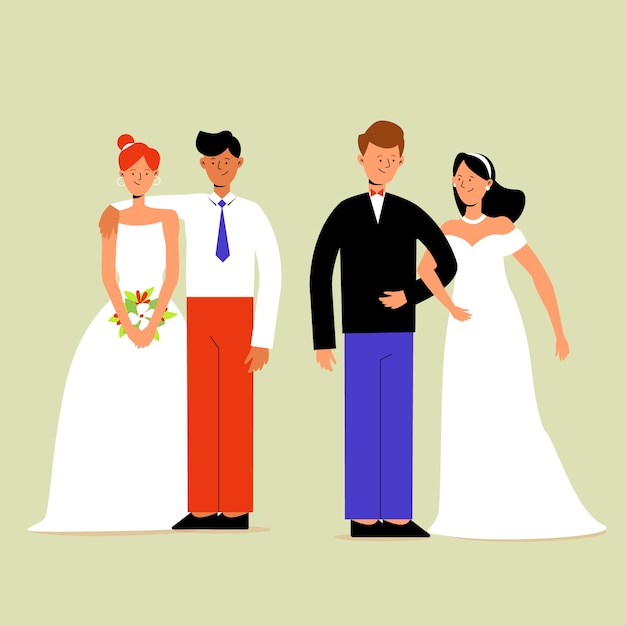 Ensemble D'illustration De Couples De Mariage