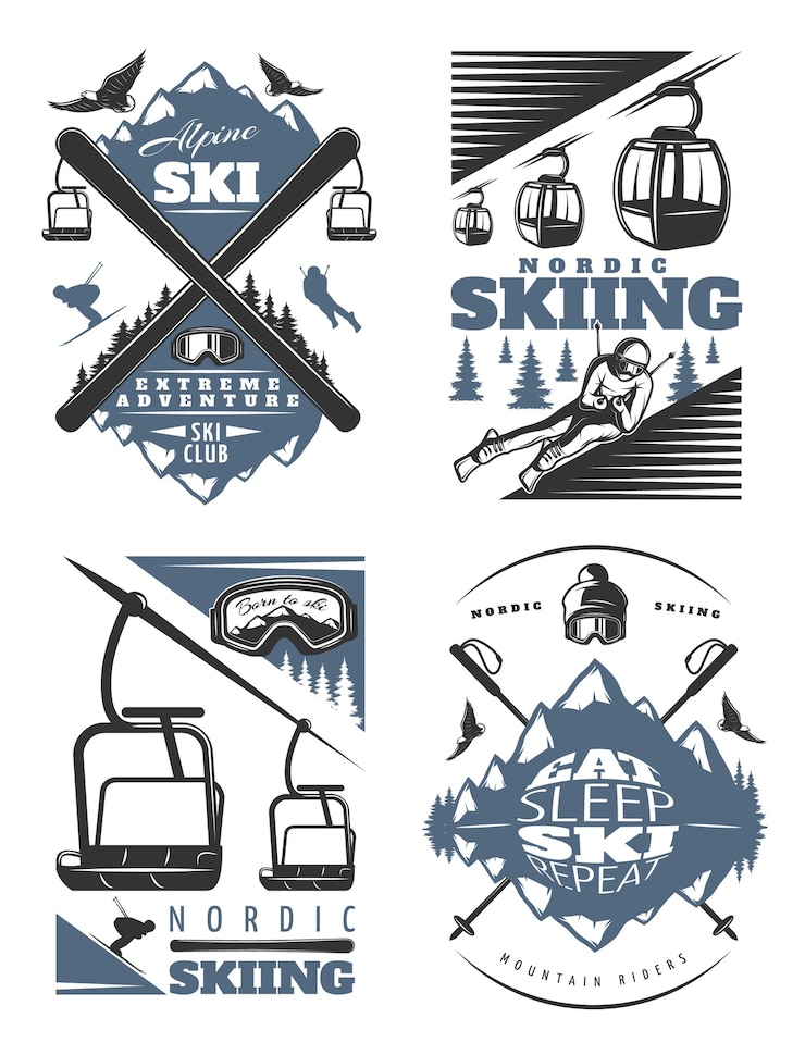 Vecteur gratuit ensemble d'illustration de ski nordique