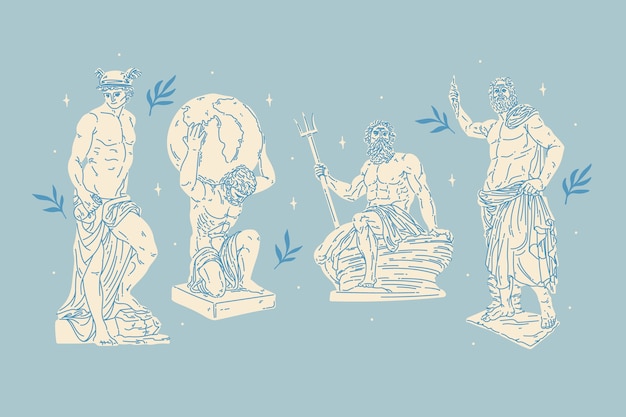 Ensemble d'illustration de statues grecques