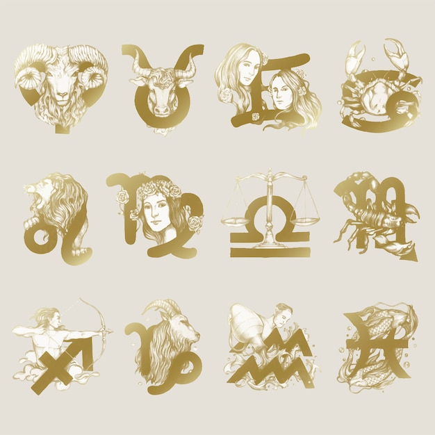 Vecteur gratuit ensemble d'illustration de symboles horoscope