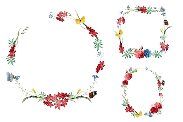 Ensemble d&#39;illustrations de cadre floral
