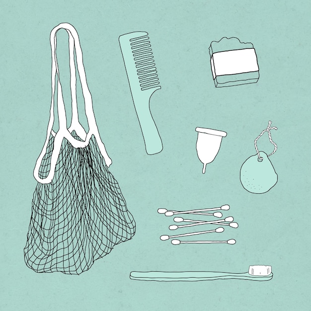 Ensemble D'illustrations De Doodle De Produits Respectueux De L'environnement