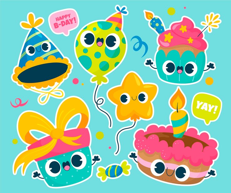 Vecteur gratuit ensemble d'illustrations d'éléments de fête mignon