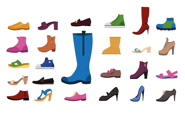 Vecteur gratuit ensemble d'illustrations plates de chaussures pour femmes
