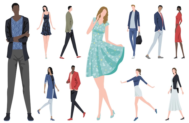 Vecteur gratuit ensemble d'illustrations plates vectorielles à la mode pour les personnes isolées sur fond blanc.