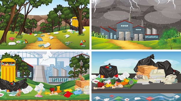 Ensemble D'illustrations De La Pollution