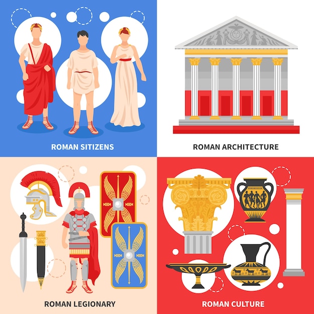 Vecteur gratuit ensemble d'illustrations de la rome antique