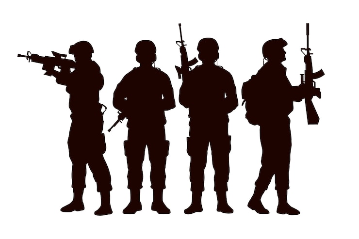 Vecteur gratuit ensemble d'illustrations de silhouette de soldat design plat