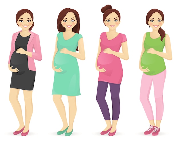 Ensemble d'illustrations vectorielles femme enceinte