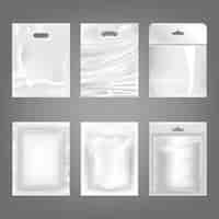 Vecteur gratuit ensemble d'illustrations vectorielles de sacs vides en plastique blanc, emballage