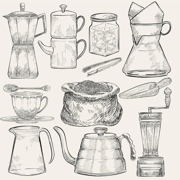 Vecteur gratuit ensemble illustré de machines à café