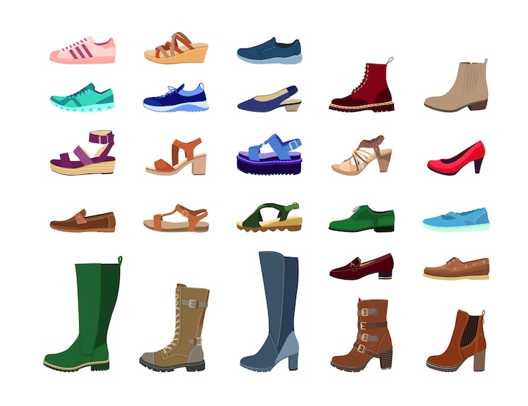 Vecteur gratuit ensemble d'images plat de chaussures féminines créatives