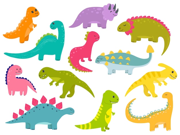 Ensemble d'images vectorielles avec des dinosaures en style cartoon collection de dinosaures en style cartoon dessiné à la main