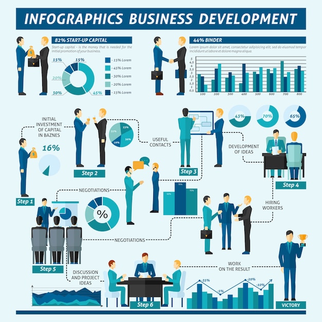 Vecteur gratuit ensemble d'infographie d'hommes d'affaires