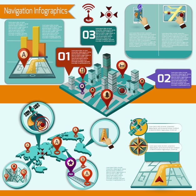 Vecteur gratuit ensemble d'infographie de navigation