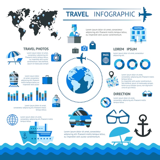 Vecteur gratuit ensemble d & # 39; infographie de voyage