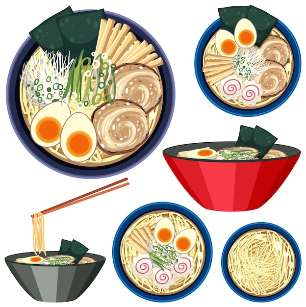 Vecteur gratuit ensemble d'ingrédients pour ramen