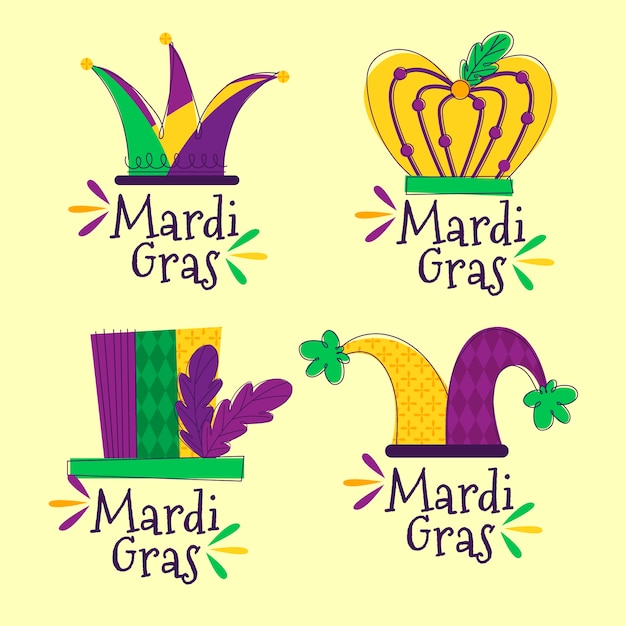 Vecteur gratuit ensemble d'insignes de mardi gras