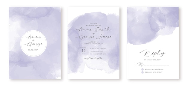 Ensemble D'invitations De Mariage Avec Un Fond Abstrait Violet Doux