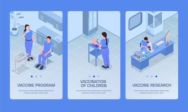 Ensemble Isométrique De Vaccination D & # 39; Illustration De Bannières Verticales