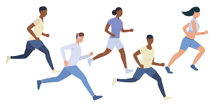 Vecteur gratuit ensemble de jeunes coureurs multiethniques