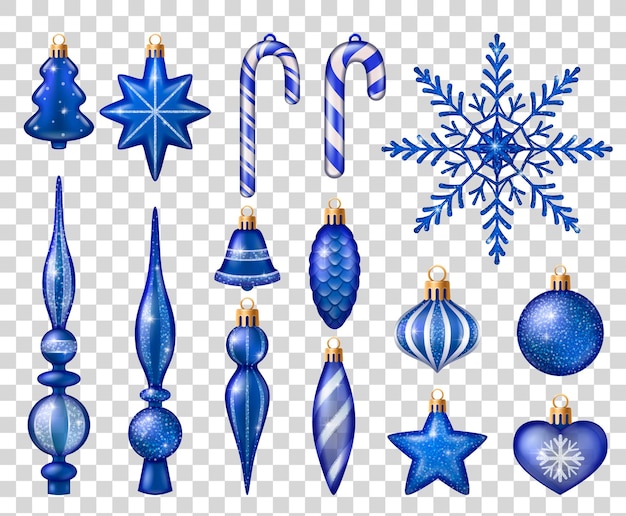 Ensemble De Jouets Bleus Et Blancs Pour La Décoration D'arbre De Noël Isolé