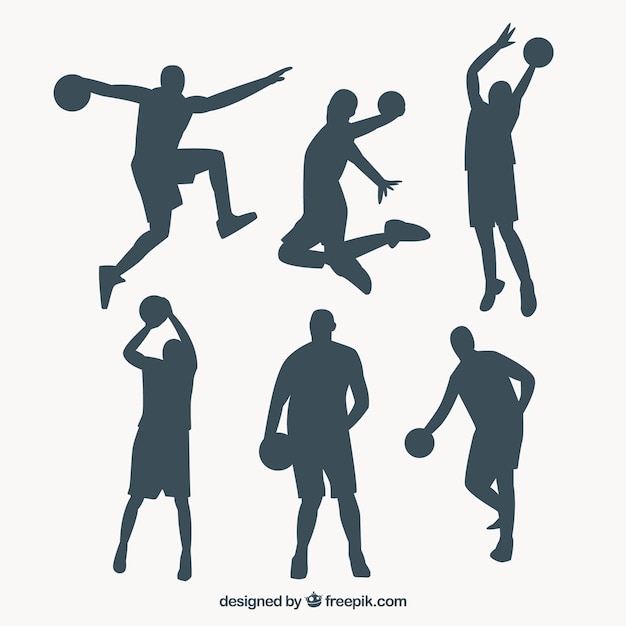 Vecteur gratuit ensemble de joueurs de basket-ball silhouettes