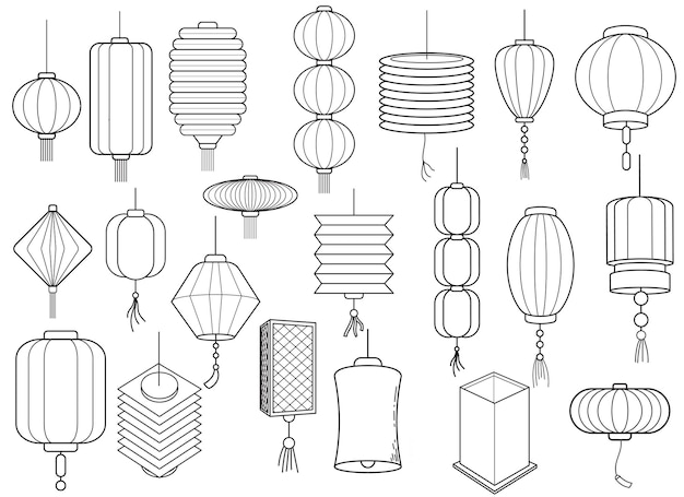 Ensemble De Lanternes Décorations Chinoises Divers Types De Lampes Chinoises