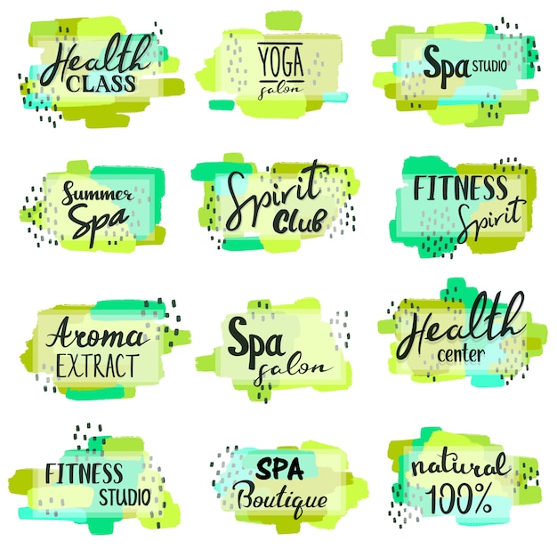 Vecteur gratuit ensemble de lettrage de spa et fitness